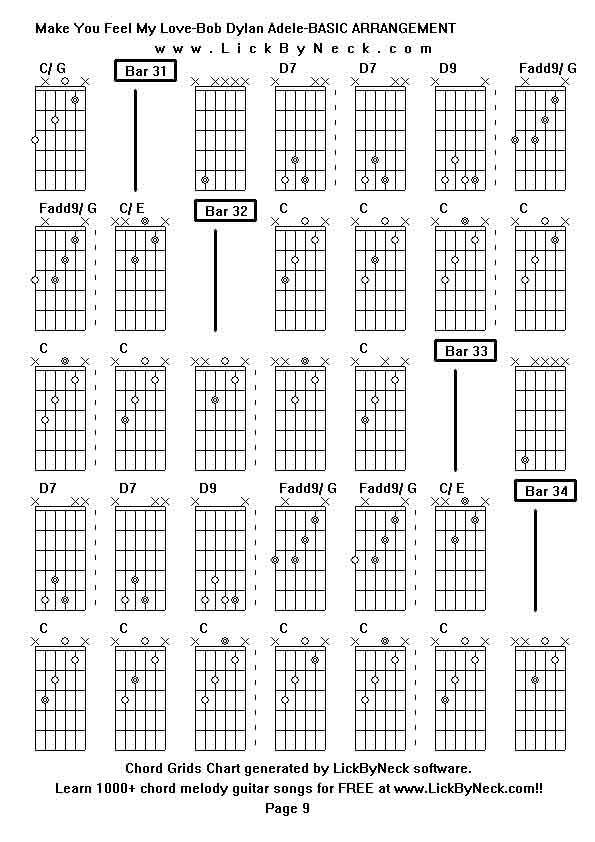 Chord Grids Chart of chord melody fingerstyle guitar song-Make You Feel My Love-Bob Dylan Adele-BASIC ARRANGEMENT,generated by LickByNeck software.